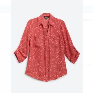 FORTUNE + IVY Christelle Button Down Blouse Coral with polka dots size M